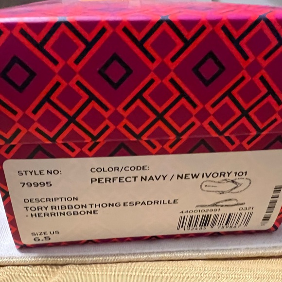 NEW TORY BURCH Tory Ribbon Thong Espadrille Logo Slide Navy - Picture 4 of 6
